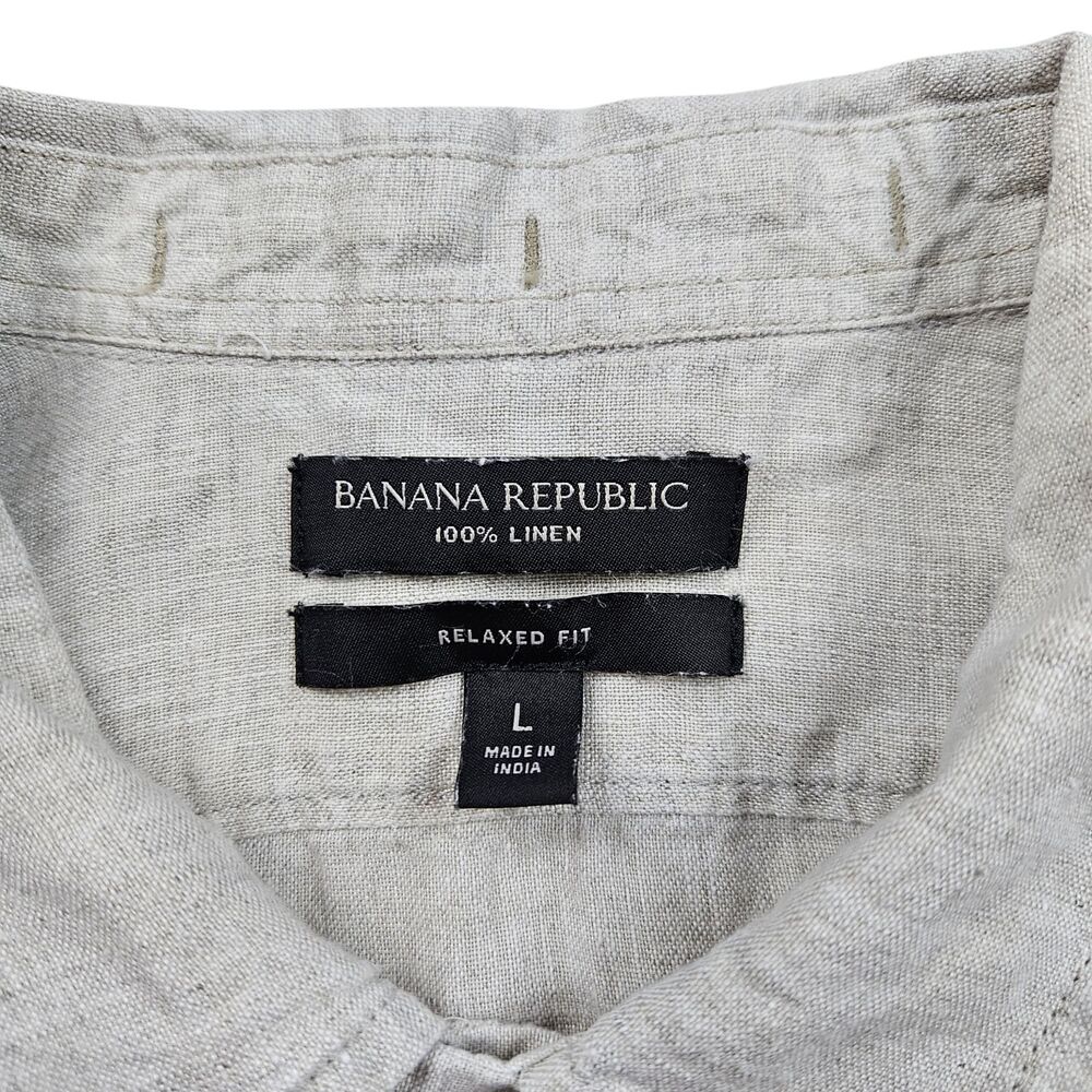 Banana Republic Pascal Linen Resort Shirt Large Beige Relaxed Fit Button  Up - Picture 3 of 8